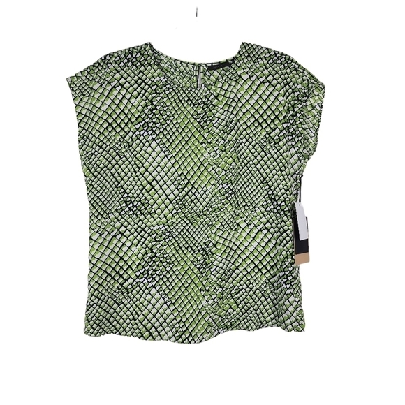 HALOGEN GEOMETRIC PRINT CAP SLEEVE BLOUSE - Picture 3 of 6